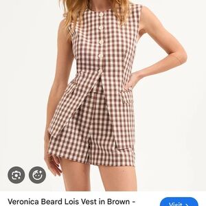 Veronica Beard Lois Gingham Checkered Brown Vest and Shorts